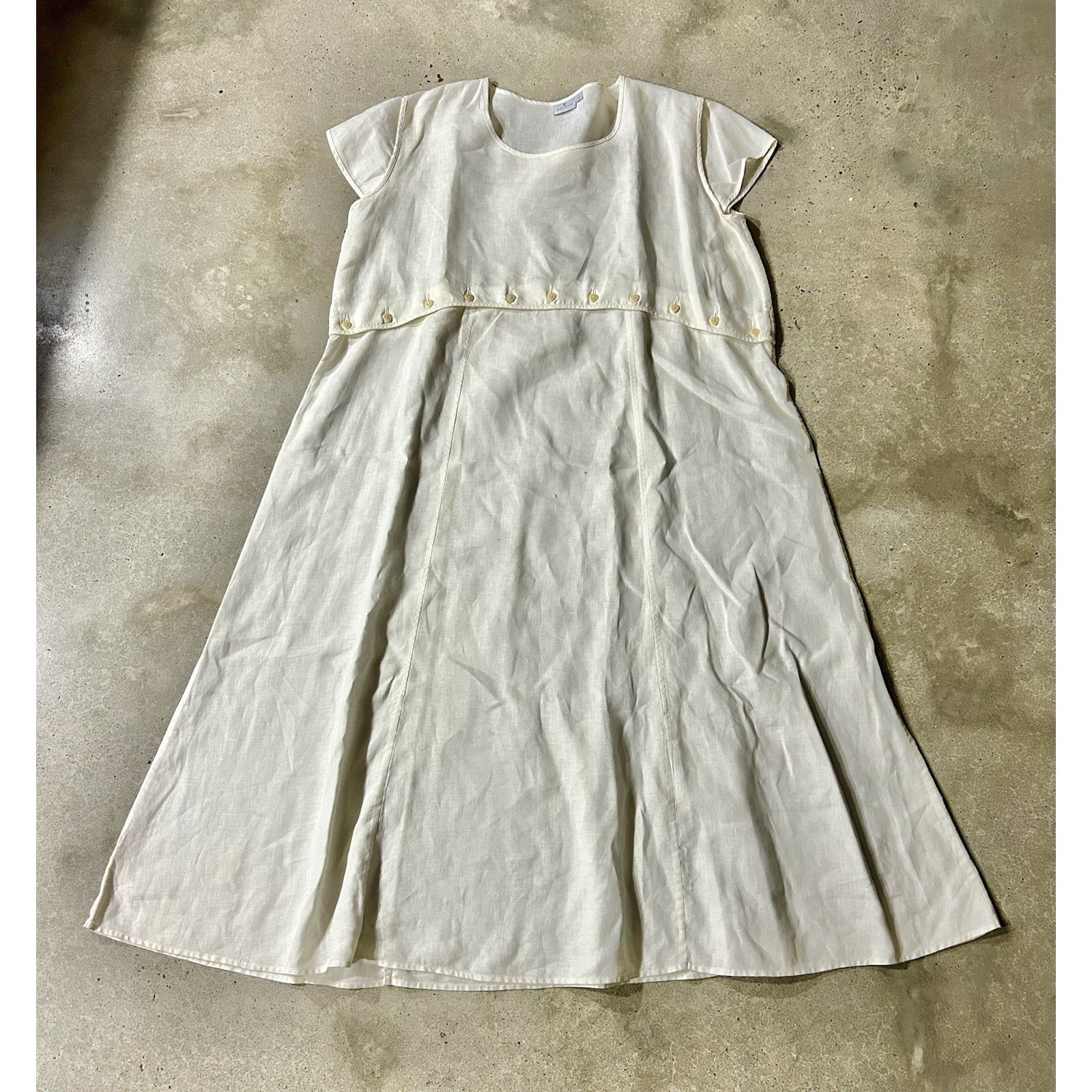 Cheyenne Linen Maxi Dress Lagenlook Art To Wear Plus Sz 1x Ivory Button Detail